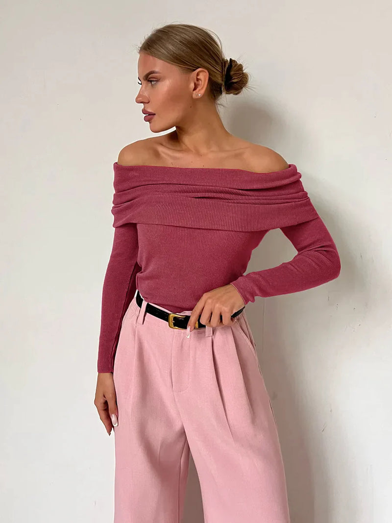 Daisy - Chic Style Off Shoulder Sweater - Red / XS - Sweaters