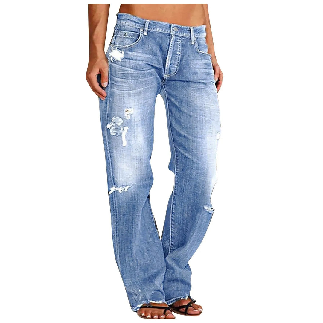 Nara - Wide-leg Ripped Jeans - Light blue / S