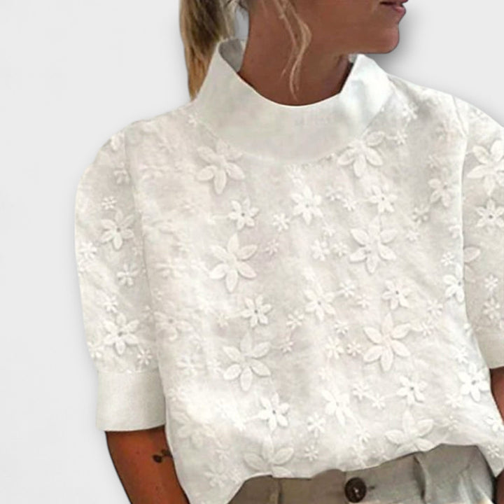 Maddison | Blouse with Embroidered Simple Stand Collar