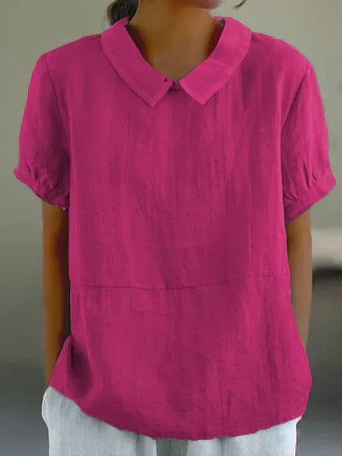 Manou - Casual Collar Blouse for Everyday Ellegance and Comfort - Dark Pink / S