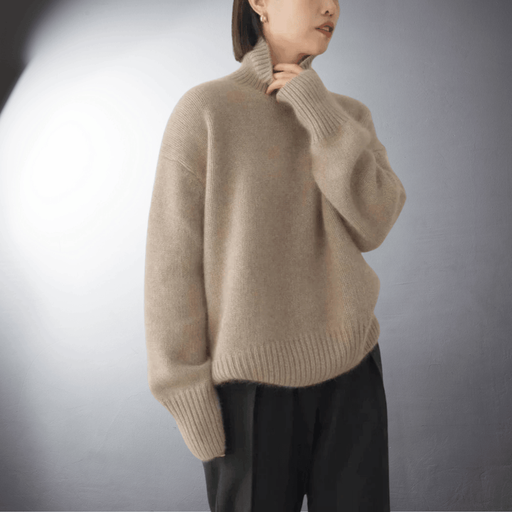 Sue - Soft Cashmere Turtleneck Jumper - Khaki / S - Women Top