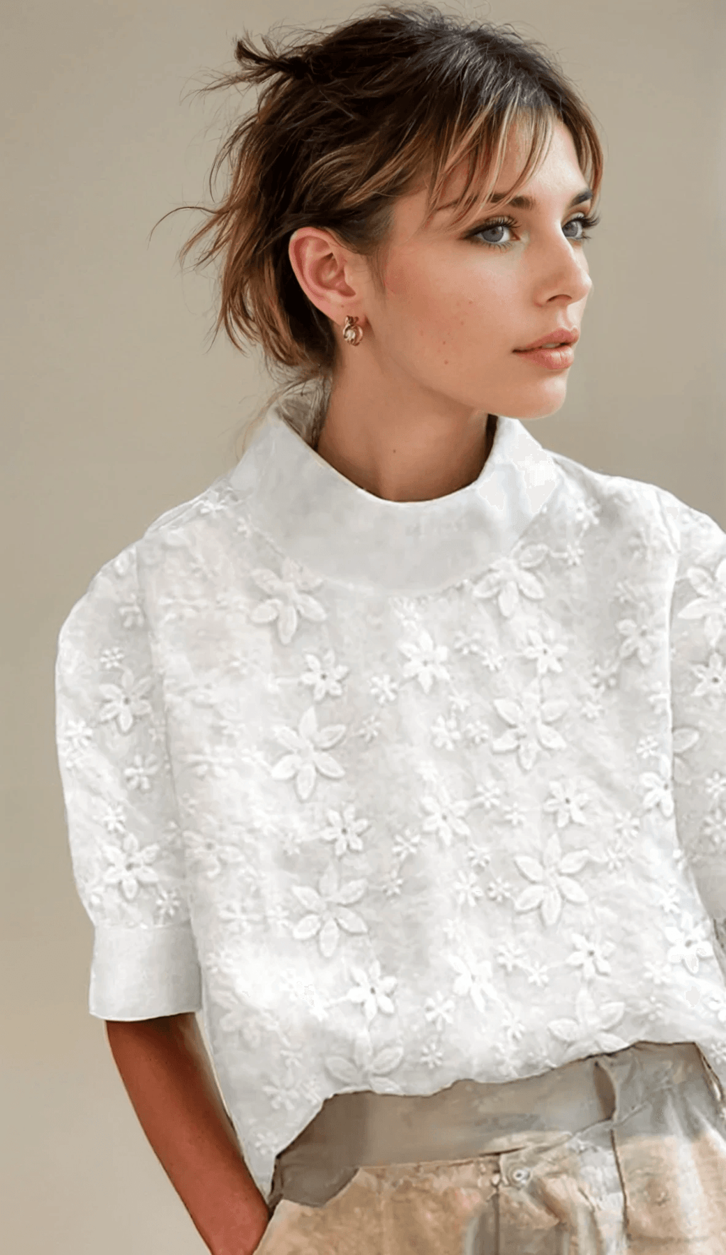 Maddison | Blouse with Embroidered Simple Stand Collar