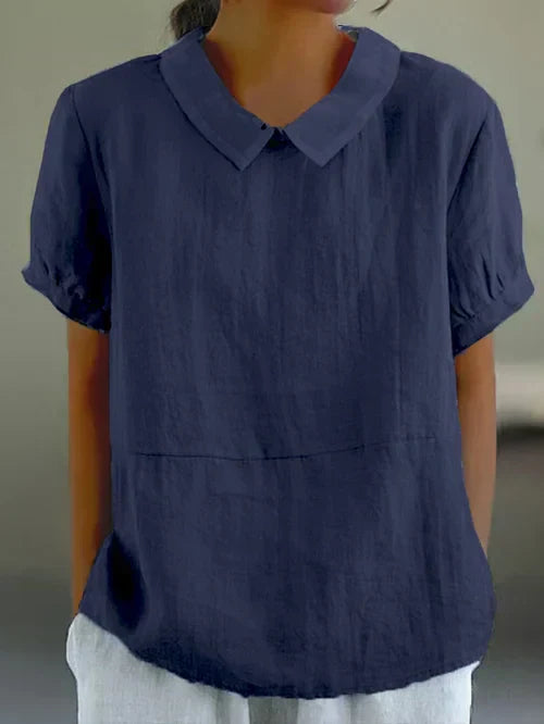 Manou - Casual Collar Blouse for Everyday Ellegance and Comfort - Navy Blue / S