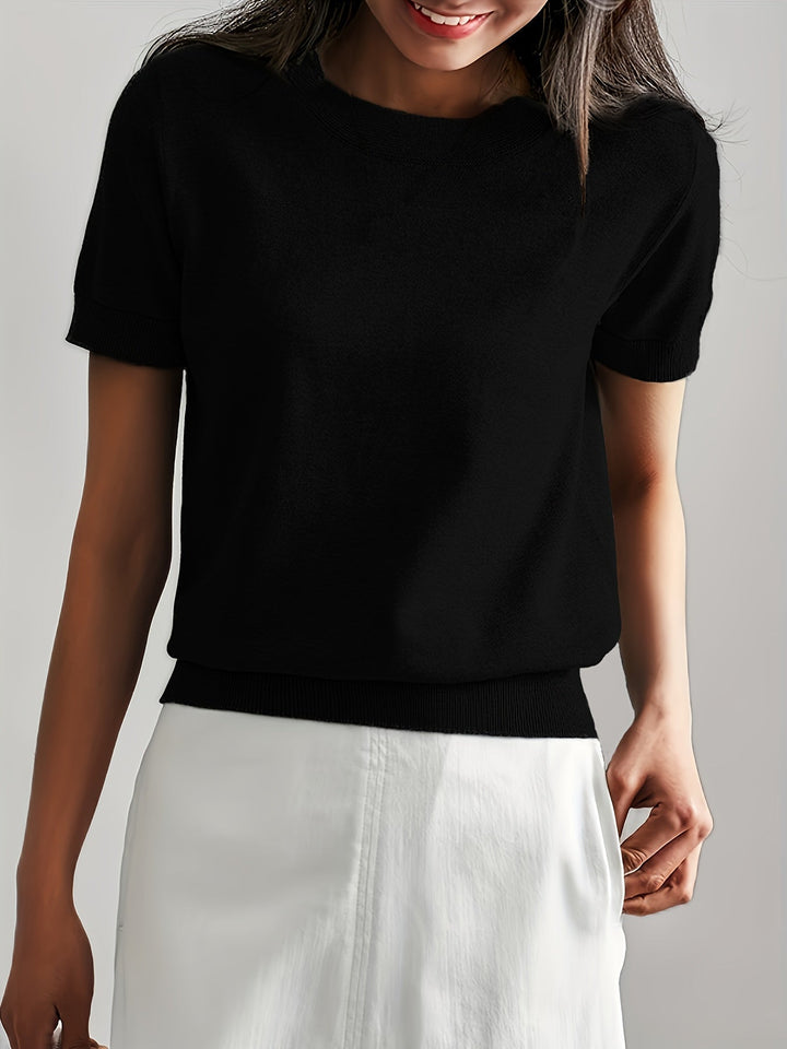 Leyla - Stylish Knitted T-shirt - Black / XS