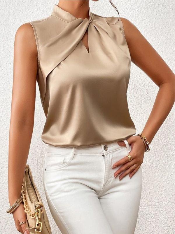 Adriana - Elegant Satin Sleeveless Blouse with Twisted Neckline
