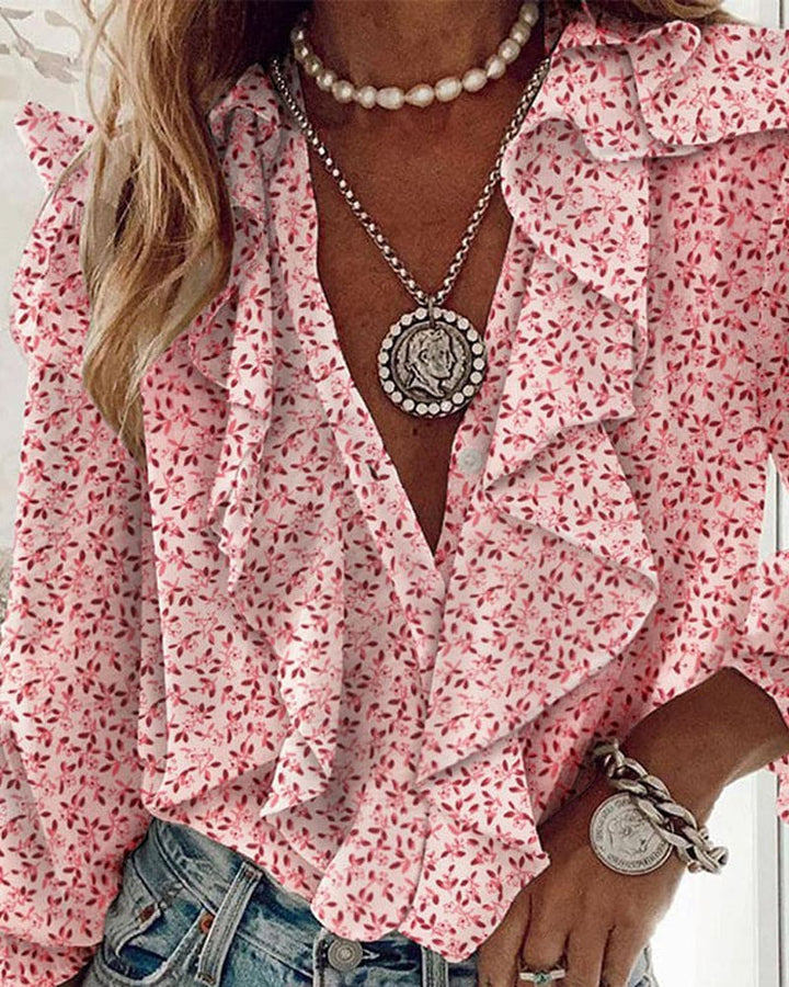 Aislinn - Blouse With Ruffles - Pink / XS - Blouses & Shirts