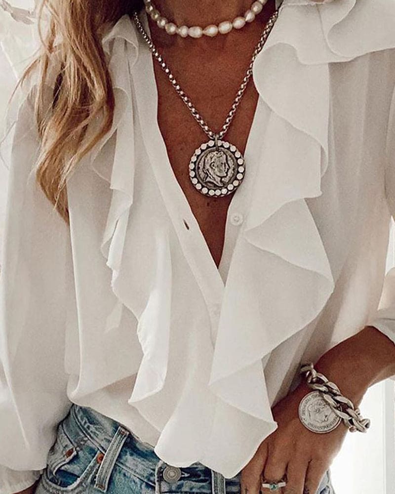 Aislinn - Blouse With Ruffles - White / XS - Blouses & Shirts
