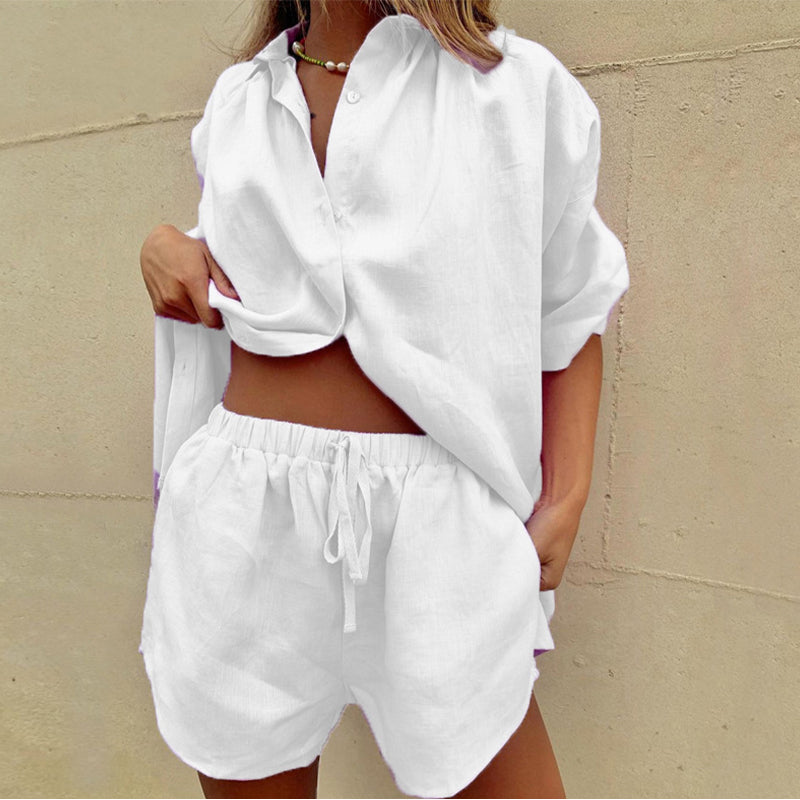 Alexa - This Lightweight Breathable and Versatile Linen Set is Perfect During Summer Days - White / S