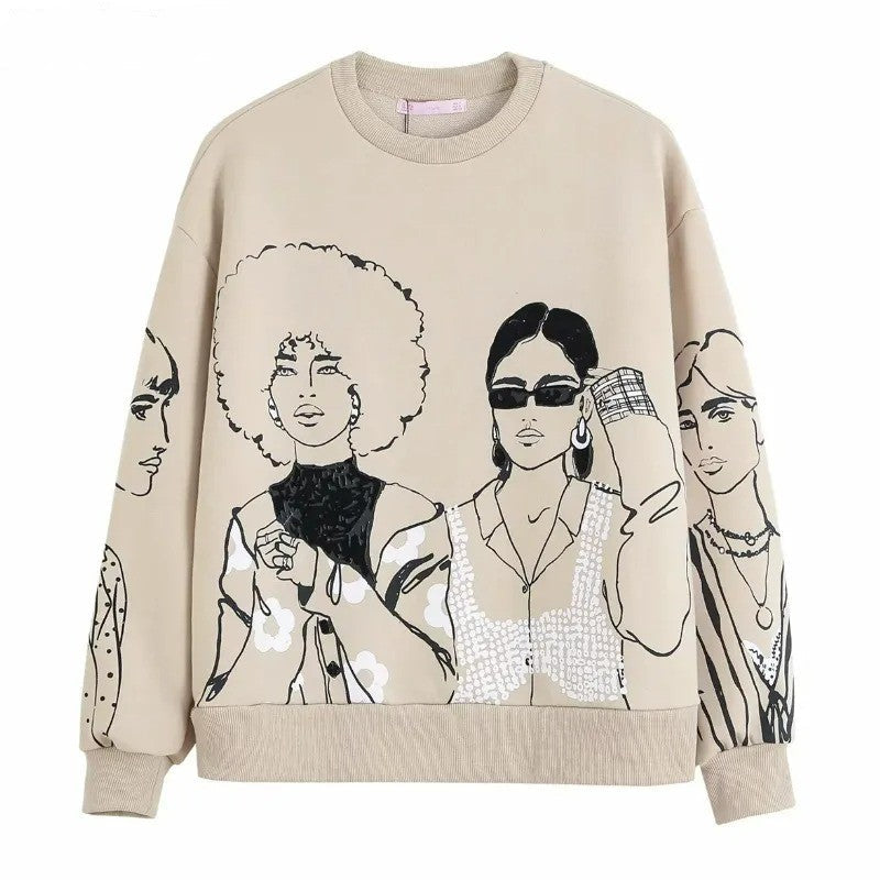 Alisha - Trendy Printed Sweatshirt - Beige / XS - Sweatshirt