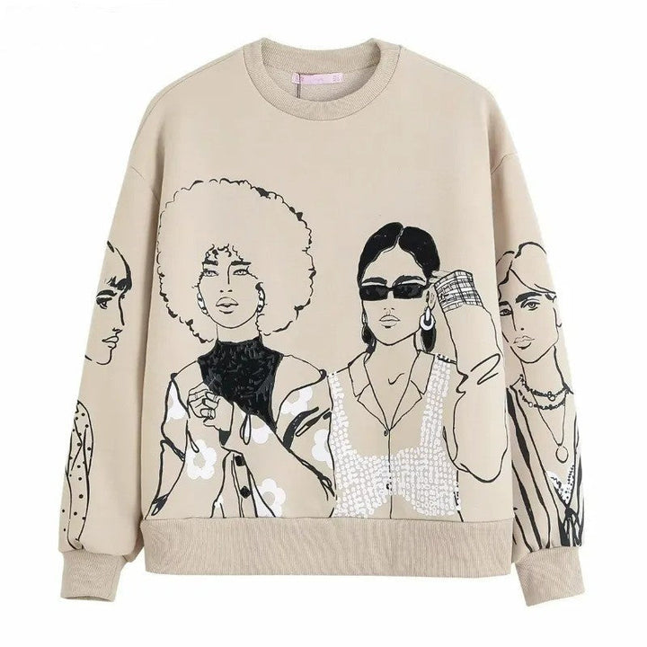 Alisha - Trendy Printed Sweatshirt - Beige / XS - Sweatshirt