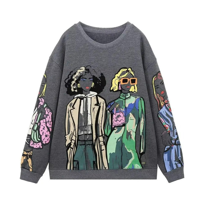 Alisha - Trendy Printed Sweatshirt - Grey/ green / XS - Sweatshirt