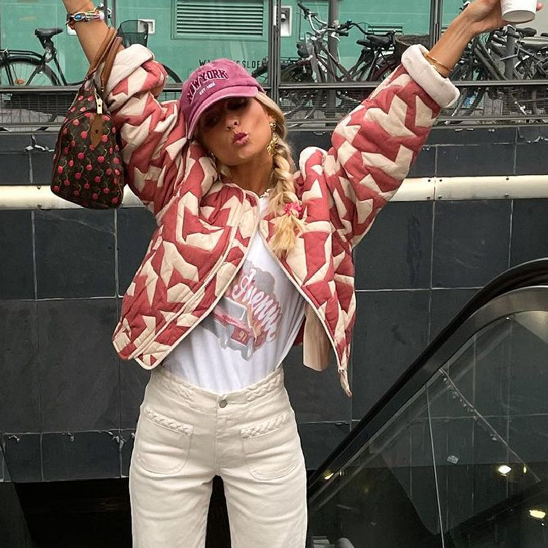 Aria - Stylish Printed Jacket - Pink Beige / XS - Jackets