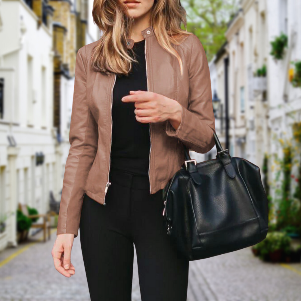 Ariana - The Stylish And Unique Leather Jacket For Daily Occasions - Beige / S