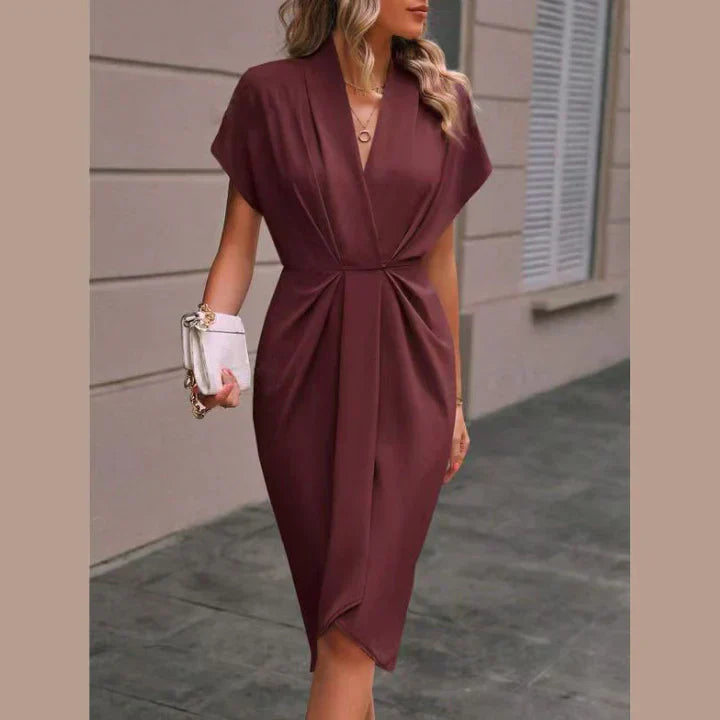 Arianna - Midi Wrap Dress That Combines Elegance and Comfort - Reddish Brown / S