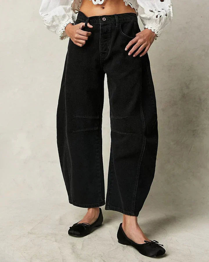 Ava - Waist-High Barrel Jeans - Black / XS - Chino pants