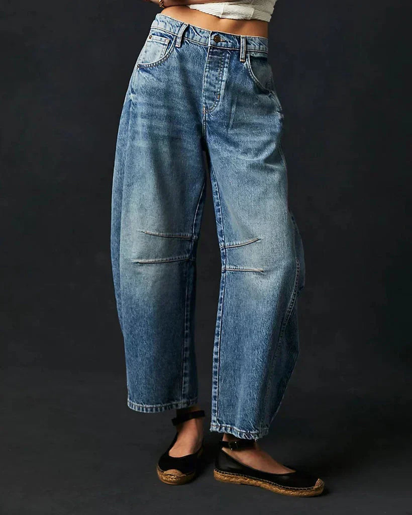 Ava - Waist-High Barrel Jeans - Blue / XS - Chino pants