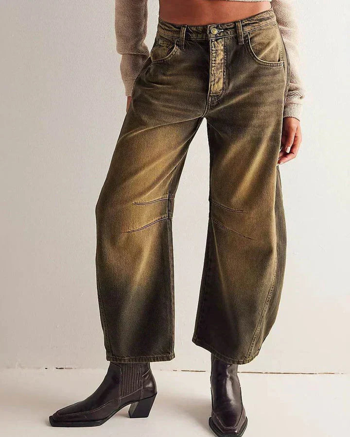 Ava - Waist-High Barrel Jeans - Brown / XS - Chino pants