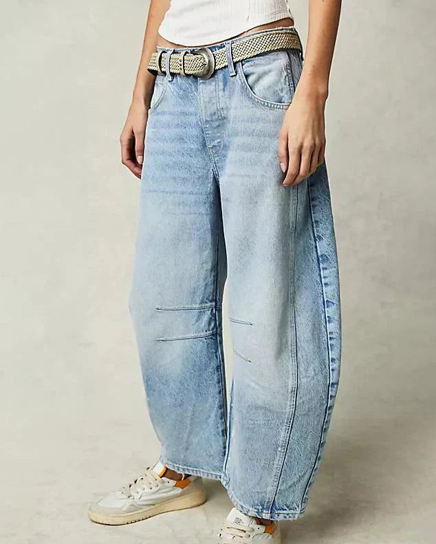 Ava - Waist-High Barrel Jeans - Light blue / XS - Chino pants