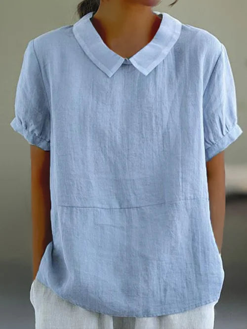 Manou - Casual Collar Blouse for Everyday Ellegance and Comfort - Blue / S