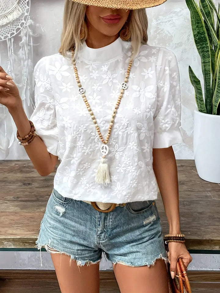 Maddison | Blouse with Embroidered Simple Stand Collar