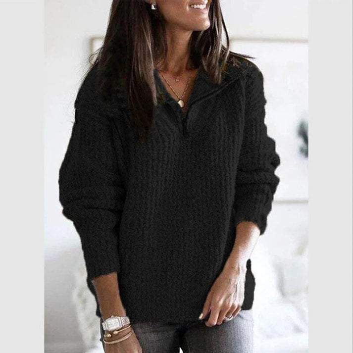 Chloe - Zipper Sweater In Various Colors For A Cozy Day - Black / S - Sweaters