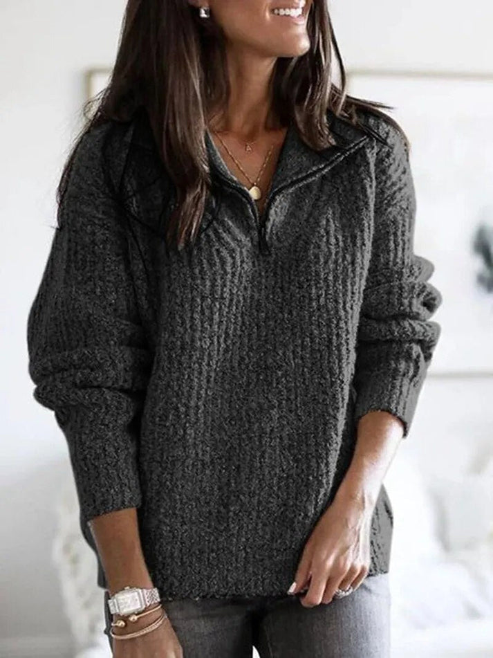 Chloe - Zipper Sweater In Various Colors For A Cozy Day - Dark Grey / S - Sweaters