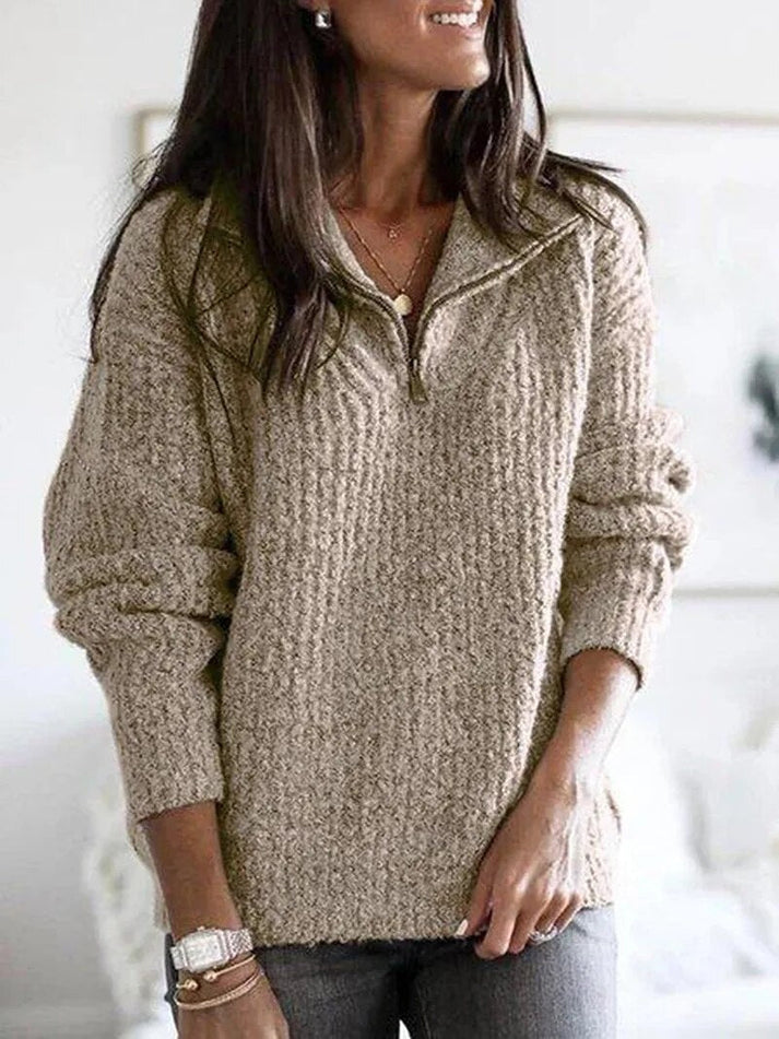 Chloe - Zipper Sweater In Various Colors For A Cozy Day - Khaki / S - Sweaters
