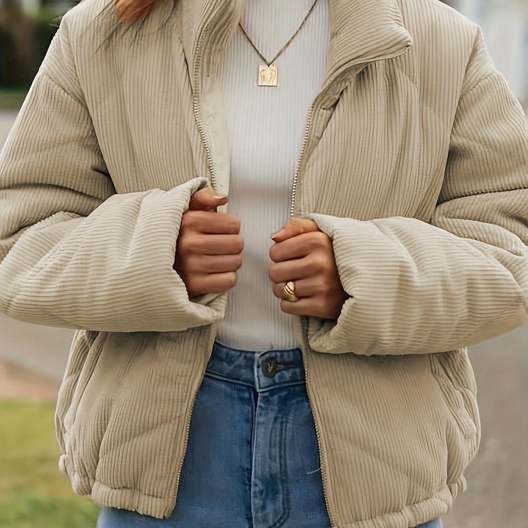 Courtney - Warm and Versatile Simple Corduroy Jacket with Zip - Beige / S