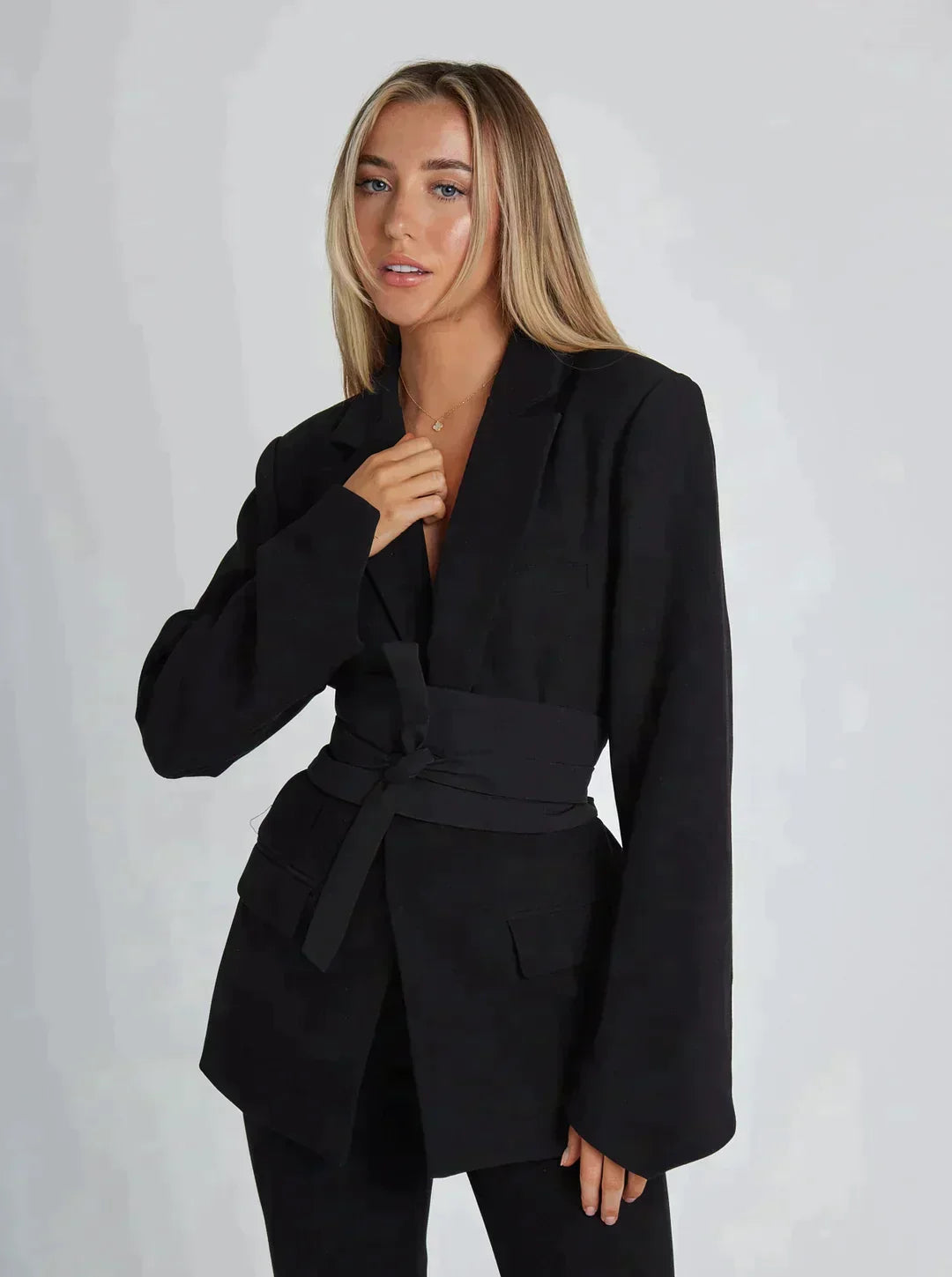 Dagmar - Fashionable Blazer With Innovative Belt Details For Style-Conscious Women - Black / S