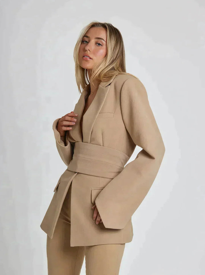 Dagmar - Fashionable Blazer With Innovative Belt Details For Style-Conscious Women - Beige / S