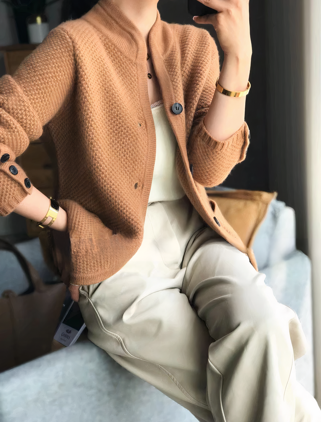 Delta - Cashmere Cardigan - Camel / One size - Cardigan