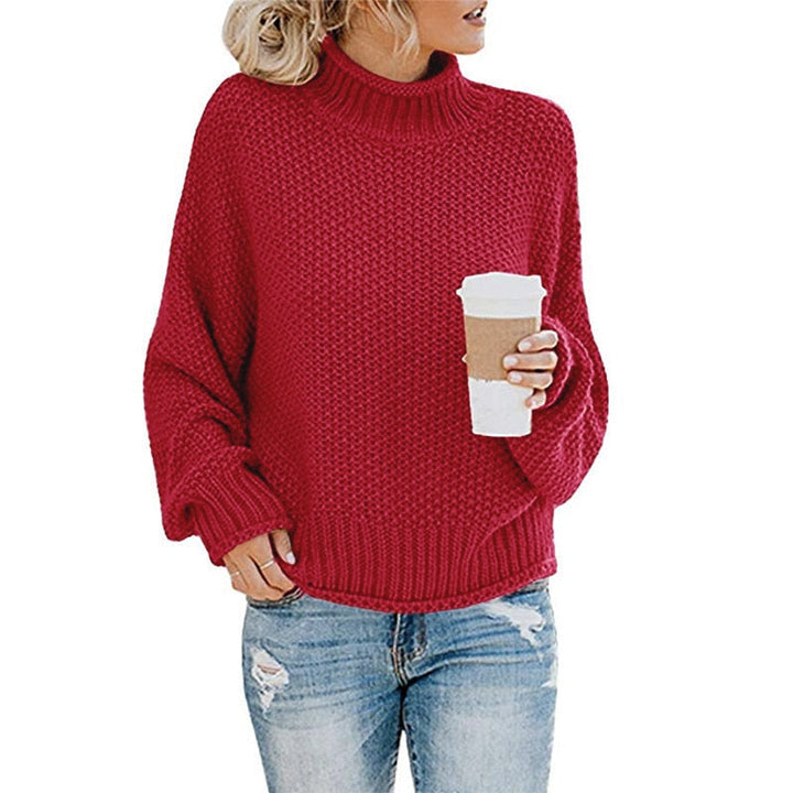 Eda - Exclusive Knitted Jumper With Stylish Roll Neck For True Cosy Comfort - Red / S