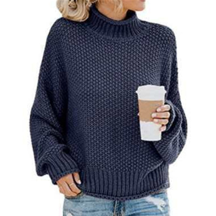 Eda - Exclusive Knitted Jumper With Stylish Roll Neck For True Cosy Comfort - Navy Blue / S