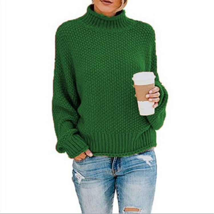 Eda - Exclusive Knitted Jumper With Stylish Roll Neck For True Cosy Comfort - Green / S