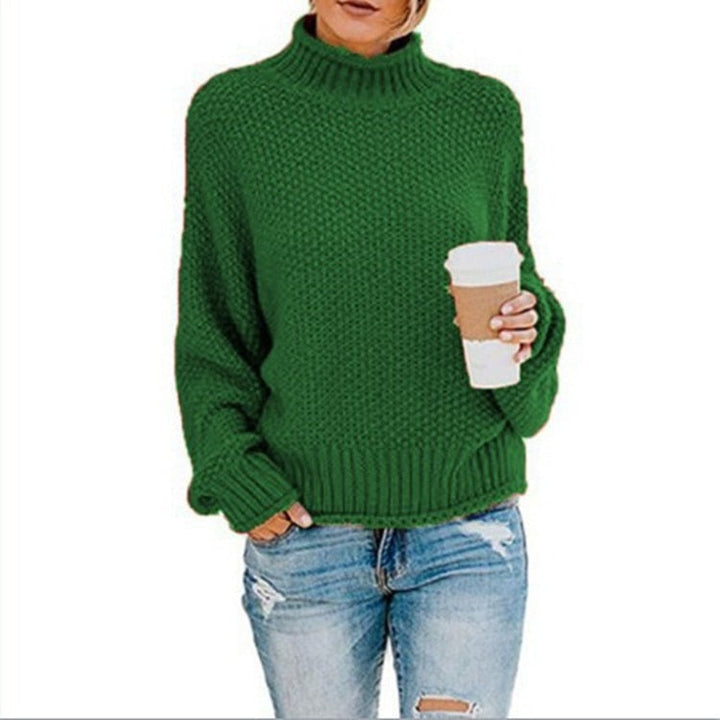 Eda - Exclusive Knitted Jumper With Stylish Roll Neck For True Cosy Comfort - Green / S