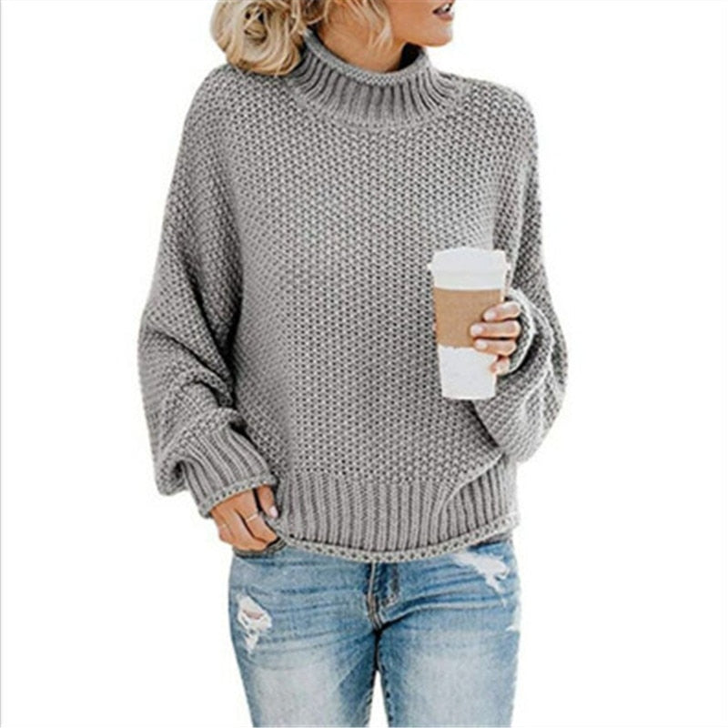 Eda - Exclusive Knitted Jumper With Stylish Roll Neck For True Cosy Comfort - Grey / S