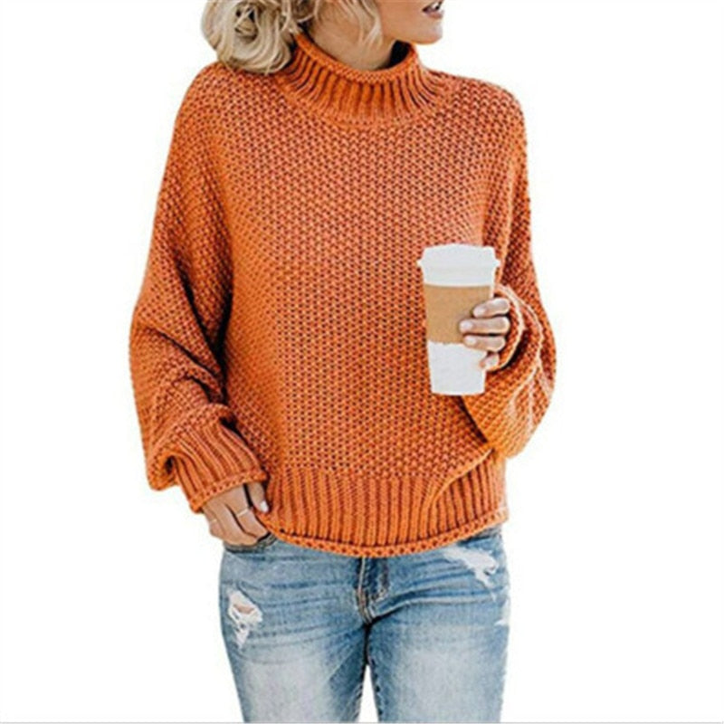 Eda - Exclusive Knitted Jumper With Stylish Roll Neck For True Cosy Comfort - Orange / S
