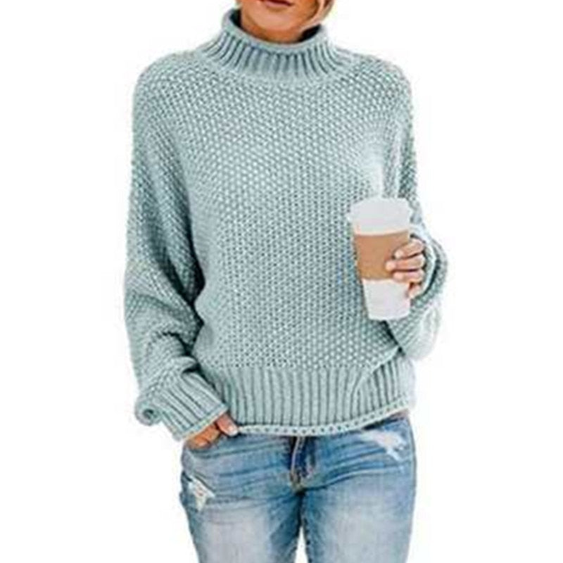 Eda - Exclusive Knitted Jumper With Stylish Roll Neck For True Cosy Comfort - Light Blue / S