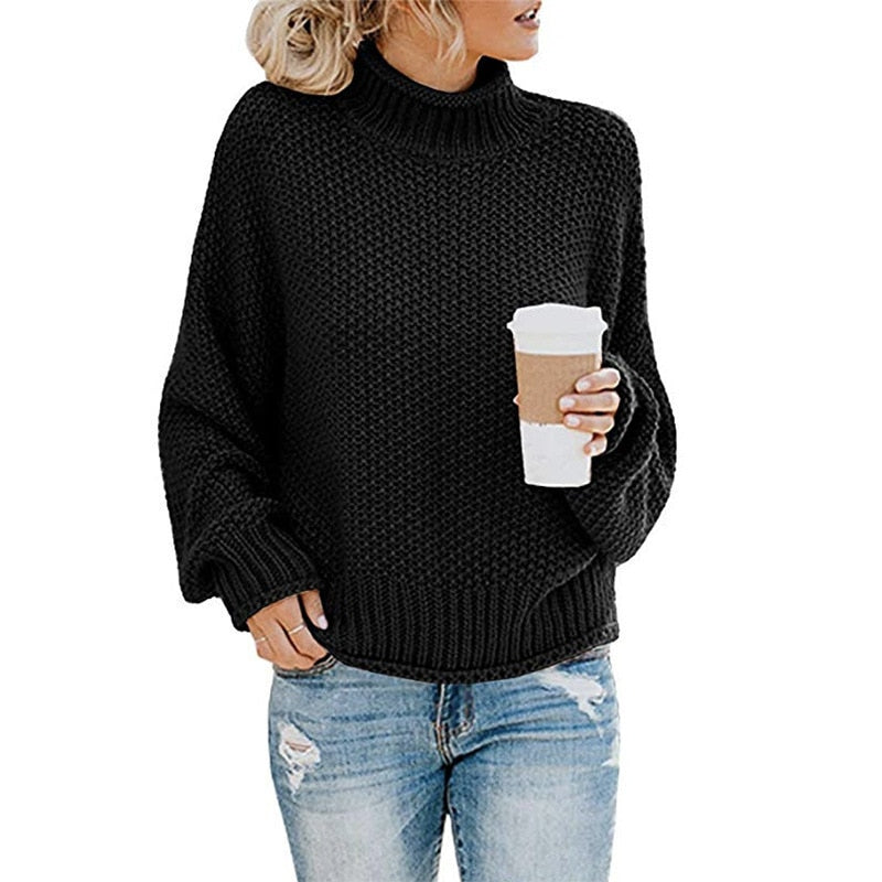 Eda - Exclusive Knitted Jumper With Stylish Roll Neck For True Cosy Comfort - Black / S