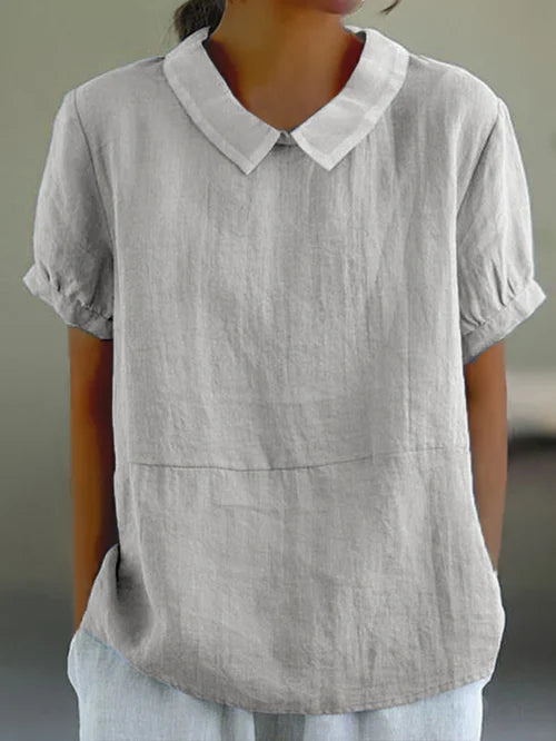 Manou - Casual Collar Blouse for Everyday Ellegance and Comfort - Light Grey / S