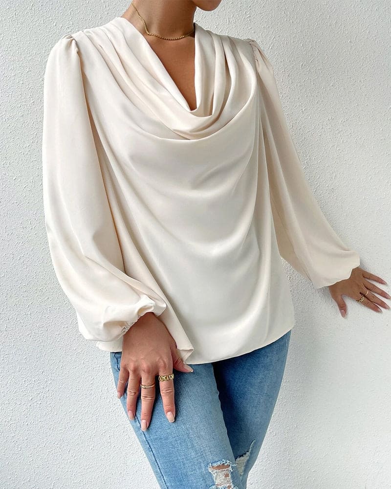 Elfie - Long Sleeve Blouse - Beige / XS - Blouses & Shirts
