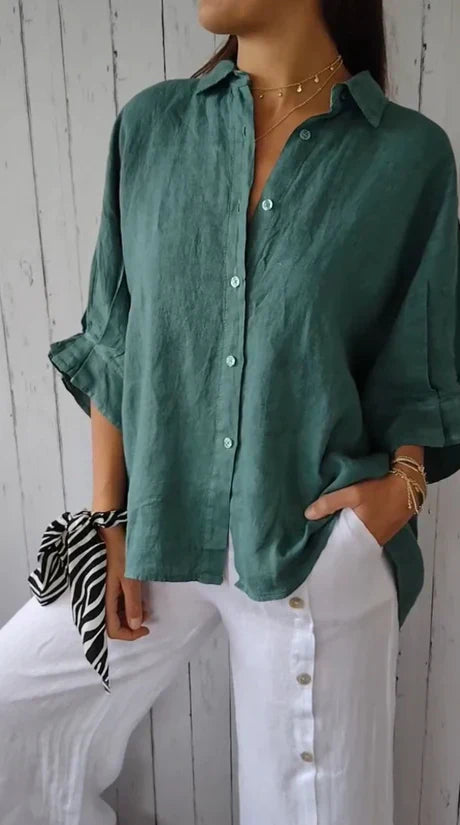 Elina - Elegant and Breezy Summer Blouse - Green / XS - Blouse