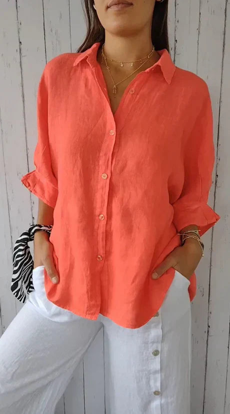 Elina - Elegant and Breezy Summer Blouse - Orange / XS - Blouse