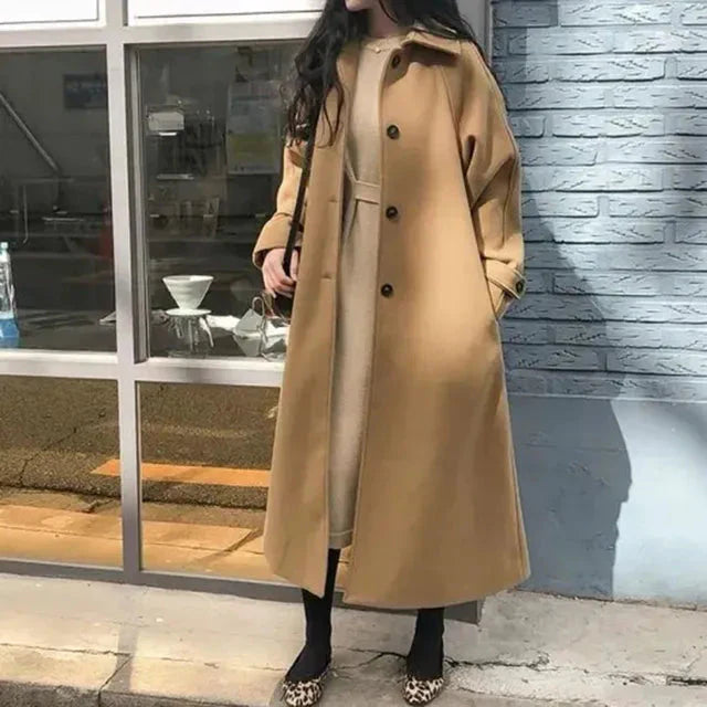 Elisa - Stylish Waist Belts and a Thick Long Coat for the Perfect All Match Fashion - Dark Beige / S
