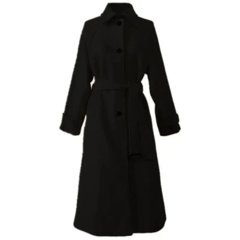 Elisa - Stylish Waist Belts and a Thick Long Coat for the Perfect All Match Fashion - Black / S