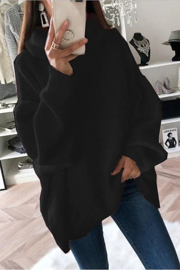 Ella - Oversized Sweater With Long Sleeves And a Wide Collar - Black / S - Sweaters
