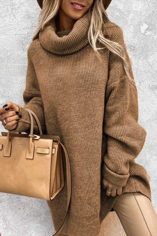 Ella - Oversized Sweater With Long Sleeves And a Wide Collar - Brown / S - Sweaters