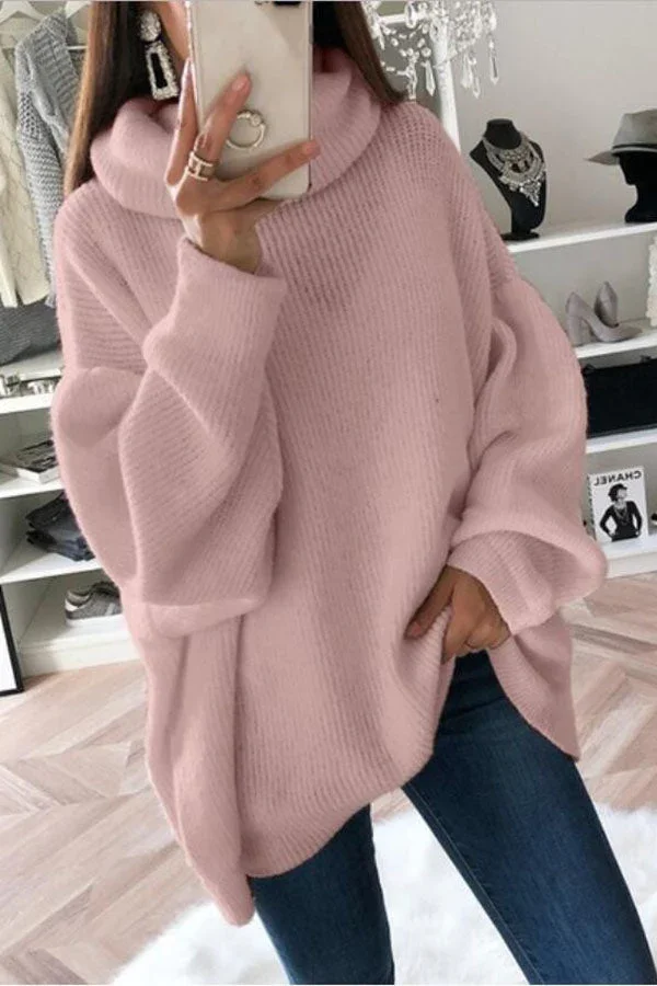 Ella - Oversized Sweater With Long Sleeves And a Wide Collar - Pink / S - Sweaters