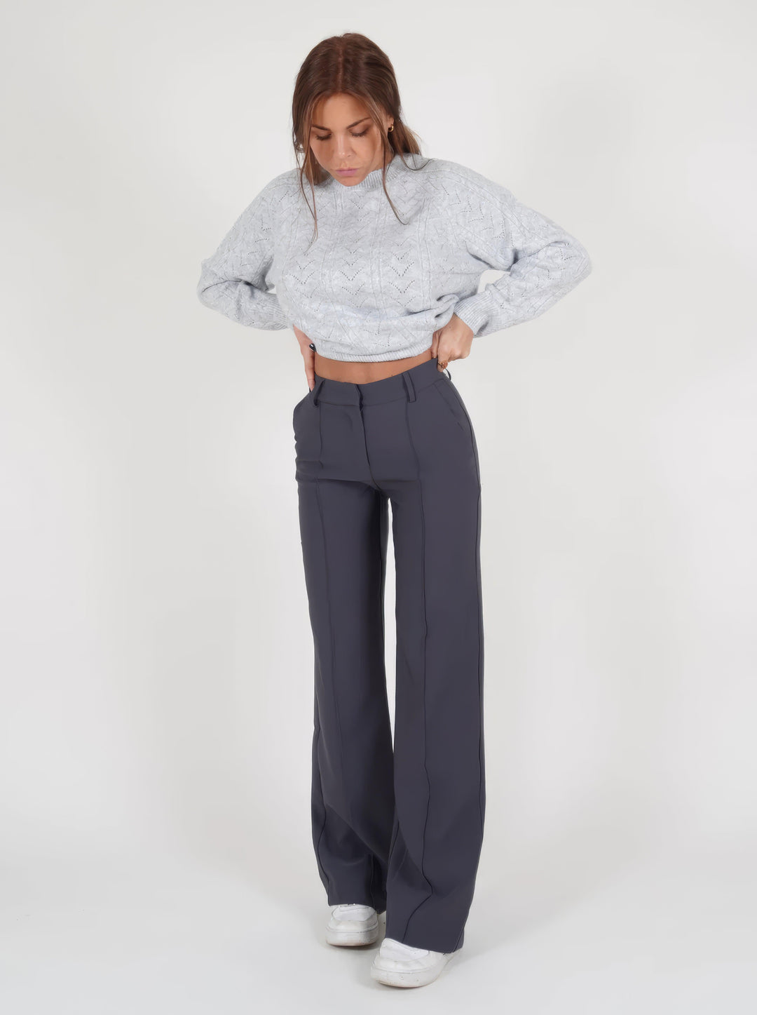 Ella - Wide Trousers To Make You Look Even More Fashionable - Grey / 34