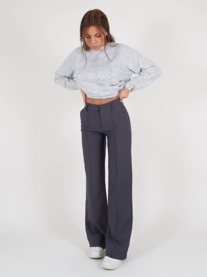 Ella - Wide Trousers To Make You Look Even More Fashionable - Grey / 34